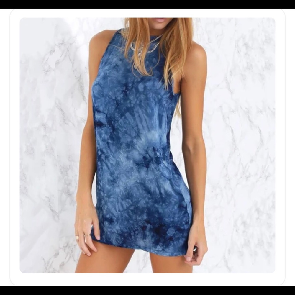 NWT Blue Tie Dye Mini Dress with  Pockets S